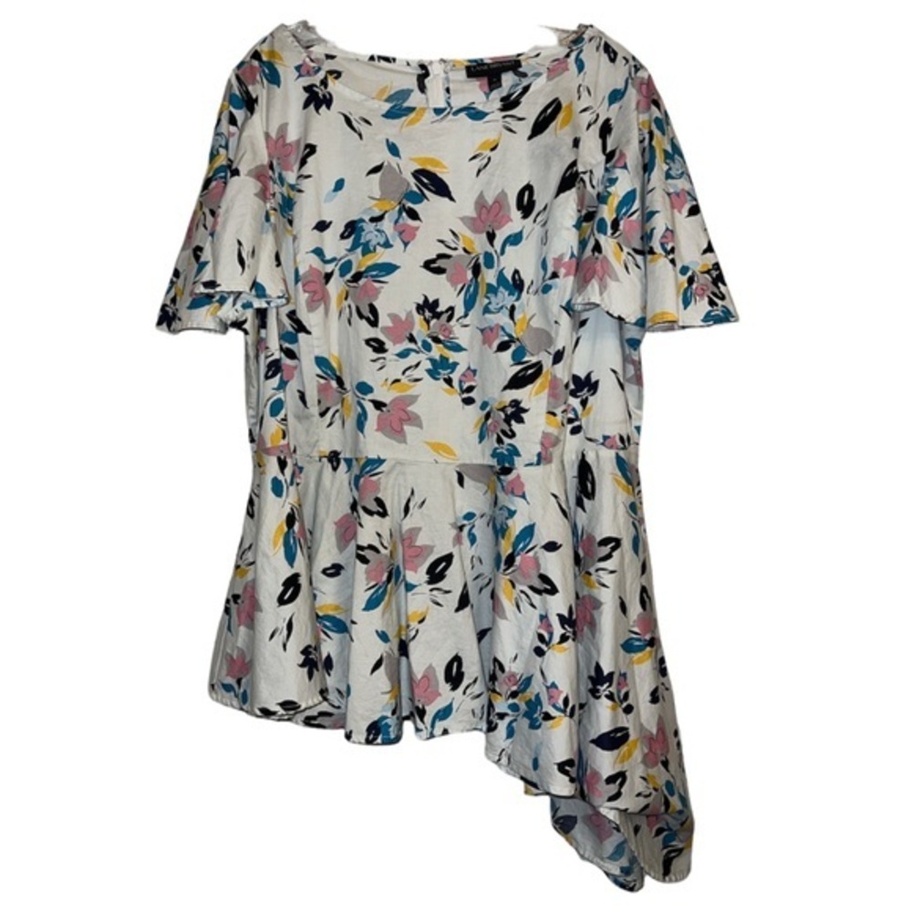 Lane Bryant floral asymmetrical peplum zip back flutter sleeve top sz 18